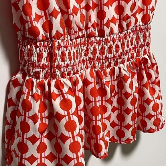 THML Anthro Stylish chic red chiffon Smocked Neck waist sleeveless Peplum Top - Picture 6 of 8